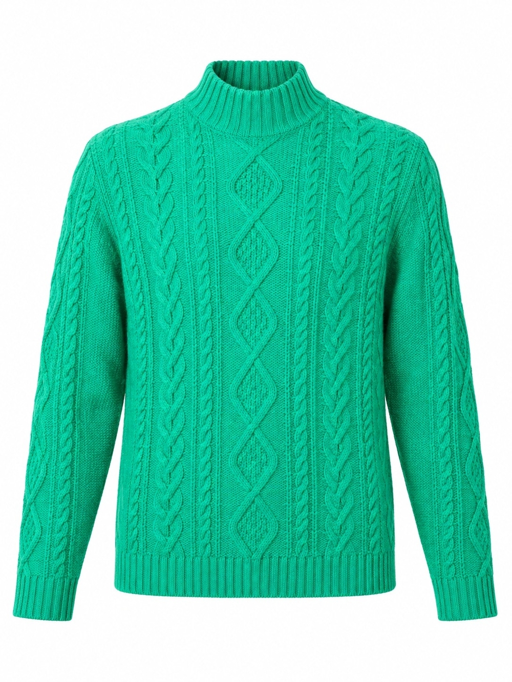 CHAPS | Cozy Kelly Green Cable Knit Fisherman Mock Neck Holiday Sweater | XL